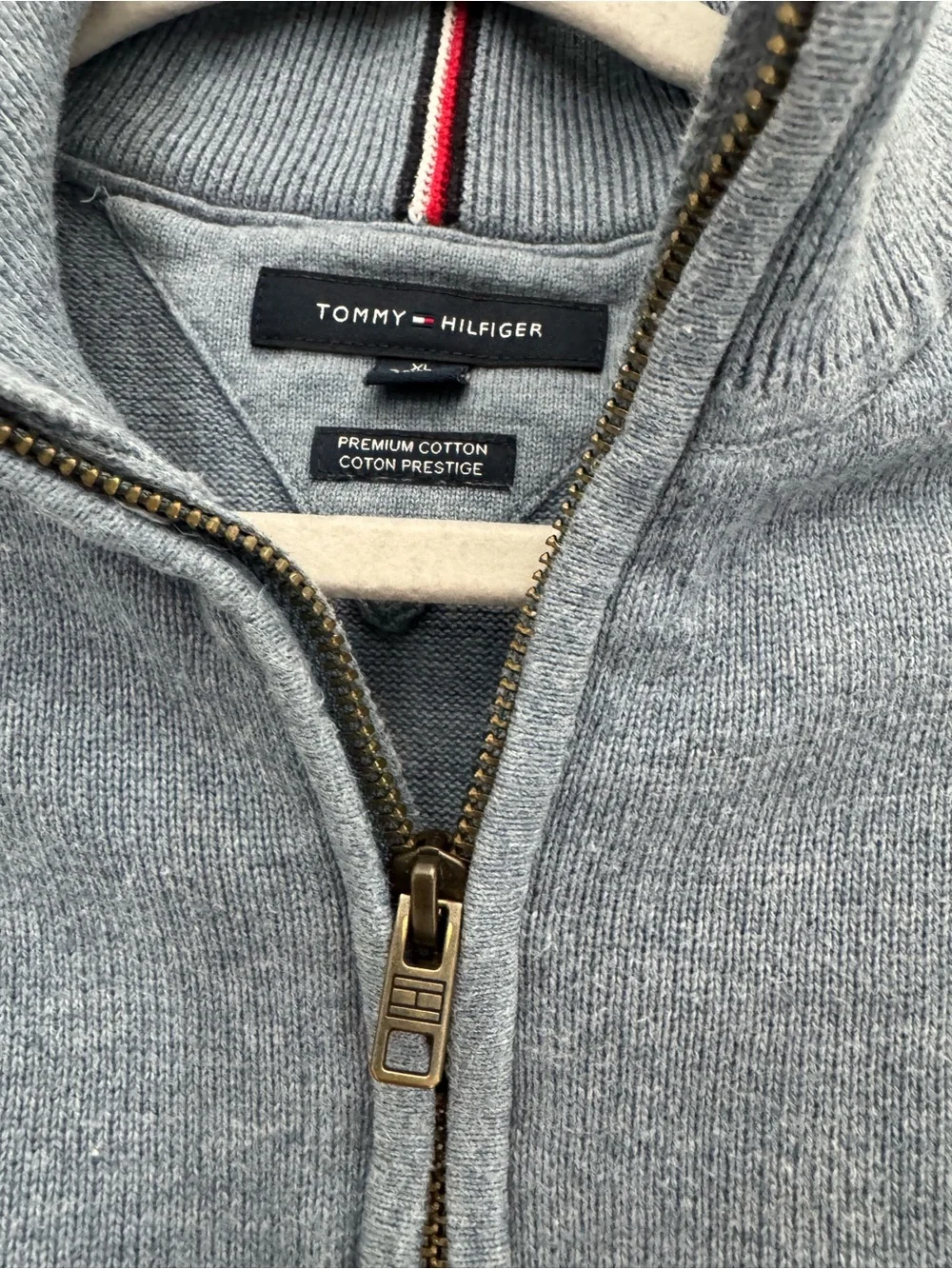 Tommy Hilfiger Mens Blue Quarter Zip Cotton Sweater Mock Neck Sz XL Preppy Golf